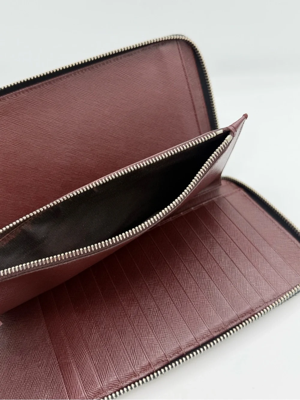 Prada Organizer Saffiano Leather Zip Around Travel Wallet Black